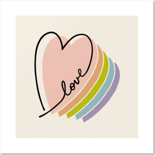 Boho Rainbow Heart Love Letters Line Art Posters and Art